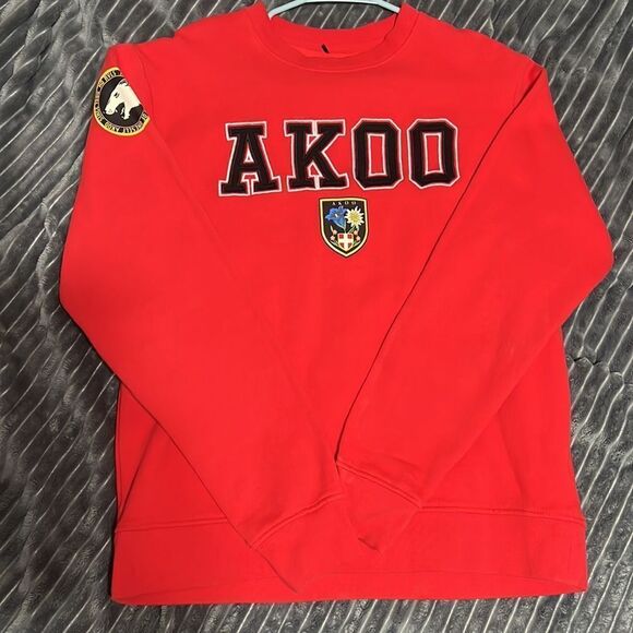 🔥🔥AKOO Brand Red Crew Neck Embroidered Sweater Crewneck Sweatshirt - Men Sz L - Picture 1 of 8